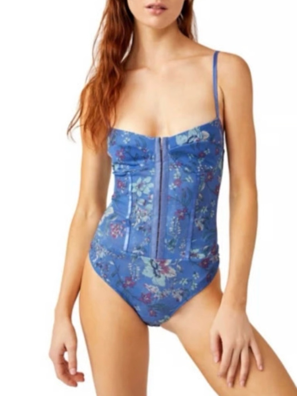 Free People Women's Night Rhythm Bodysuit Blue Flowers size Large NWT